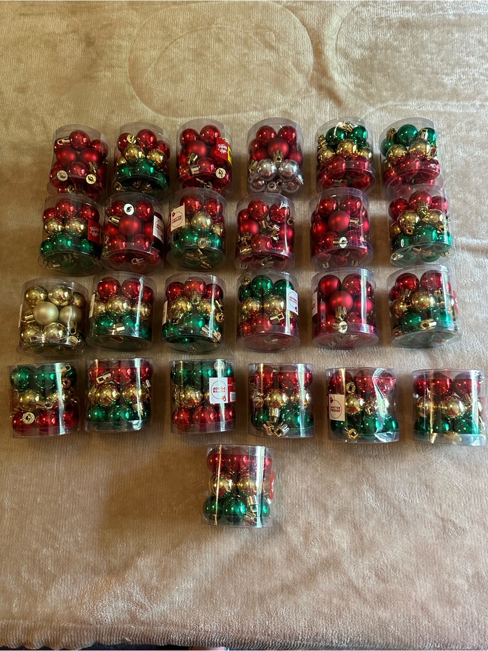 Festive Mini Ornament Mix - Red, Green & Gold Holiday Ball Set (25 packs)